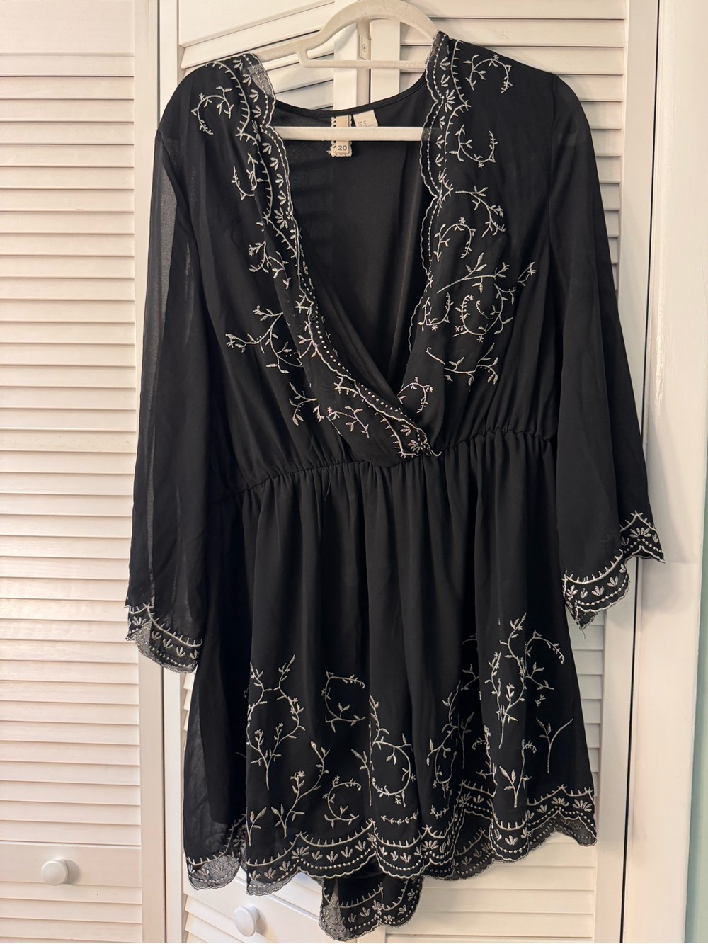 H&M Black Embroidered V-Neck Romper